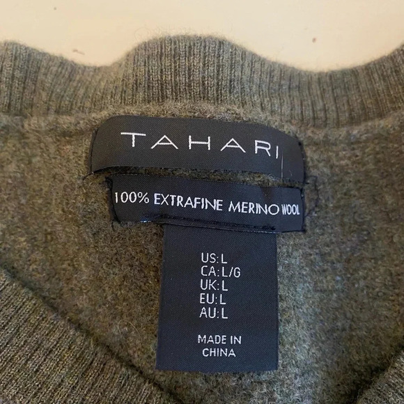 Tahari Forest Green Wool V-Neck Sweater Women’s Large Dark Academia Preppy - Picture 6 of 9